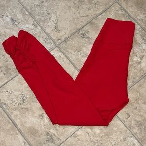 Wilo The Label Red High Waisted Ribbed Leggings with Ruching at Ankles Size XS